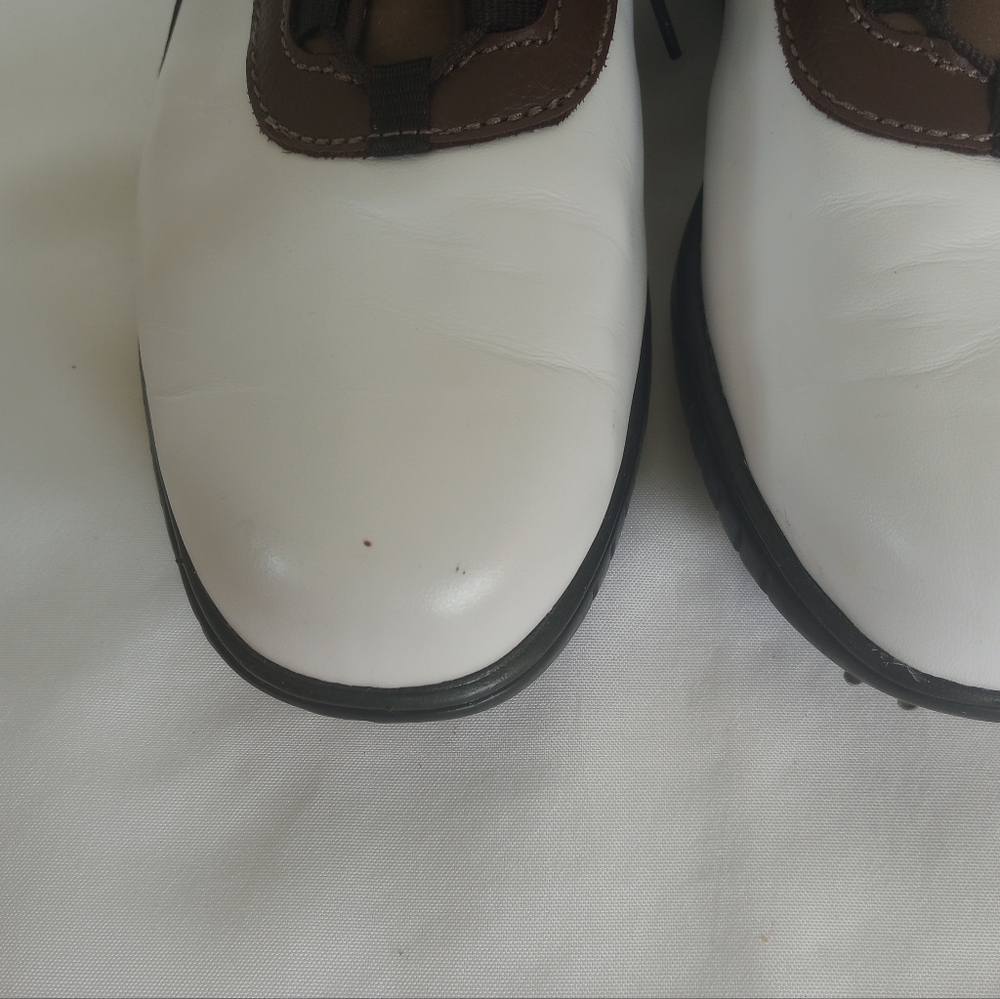 FootJoy Contour Series Leather White and Brown Soft spike Golf Shoes Sz 11M - Picture 3 of 9
